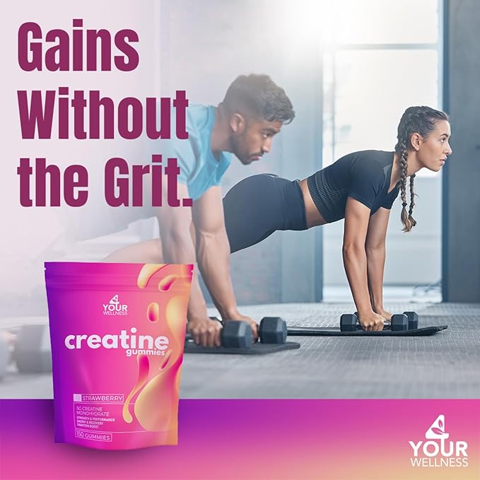 Creatine Monohydrate 5000mg Gummies - Vegan Strawberry Chewable Supplement for Women and Men Strength Endurance and Focus Support Travel-Friendly - 30 Day Supply 150 Count