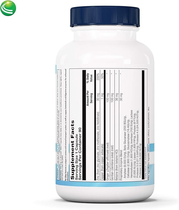 Nutra Biogenesis Tri Zinc - Chelated Zinc Glycinate Supplement for Men and Women with Copper for Natural Immune Support and Skin Health 30mg Chelate Per Pill - 90 Capsules