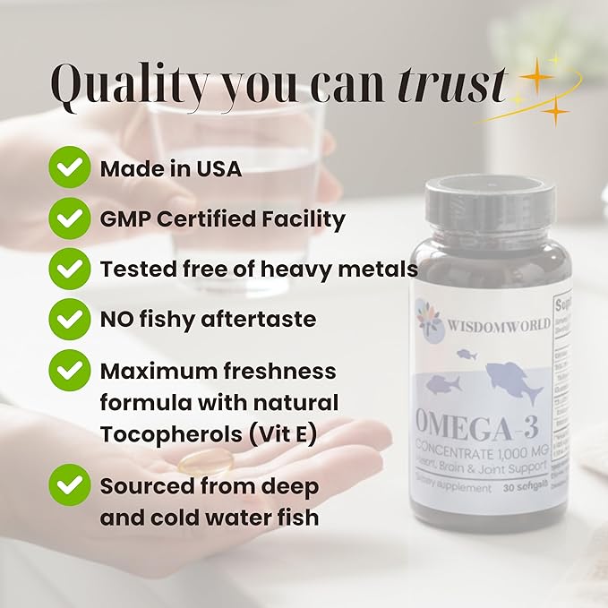 Omega-3 Fish Oil 1000 mg 30 softgels Supports Heart Brain &amp Joint Health 1 Month Supply