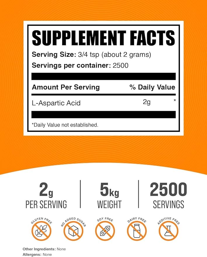BulkSupplements.com L-Aspartic Acid Powder - Aspartic Acid Supplement Amino Acids Supplement - Gluten Free 2g per Serving 1kg (Pack of 5) (11 lbs)