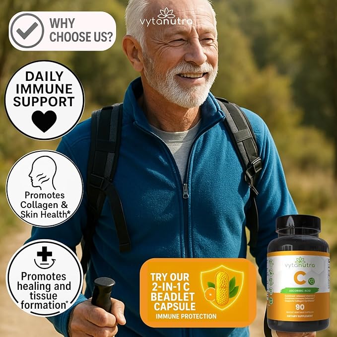 Immune Support Vitamin C – with Iron Non-GMO Vegan Gluten-Free Slow Release Beadlet Capsules 90 Count