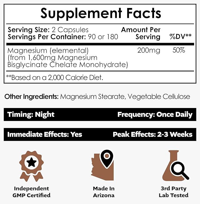 Magnesium Glycinate Capsules | 360 Count | Mineral Supplement | Magnesium Supplement | Supports Heart Muscle Nerve and Bone Health
