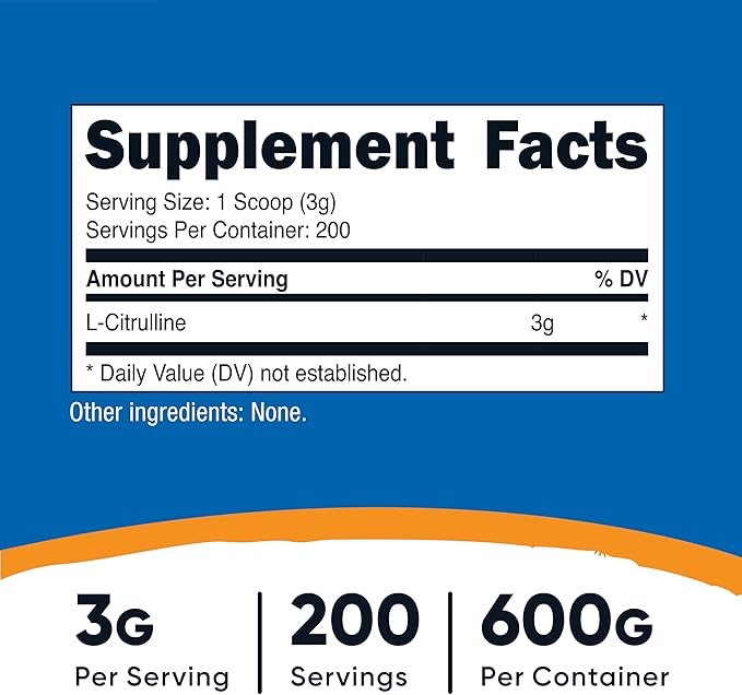 Nutricost Pure L-Citrulline (Base) Powder (600 Grams)