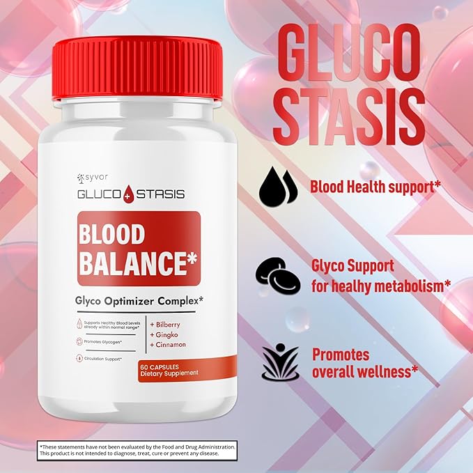 GlucoStasis Capsules Official Gluco Stasis Blood Health Support Pills with All Natural Ingredients Advanced Formula Supplement Pills with Max Strength Premium Vitamins for Women &amp Men (60 Capsul