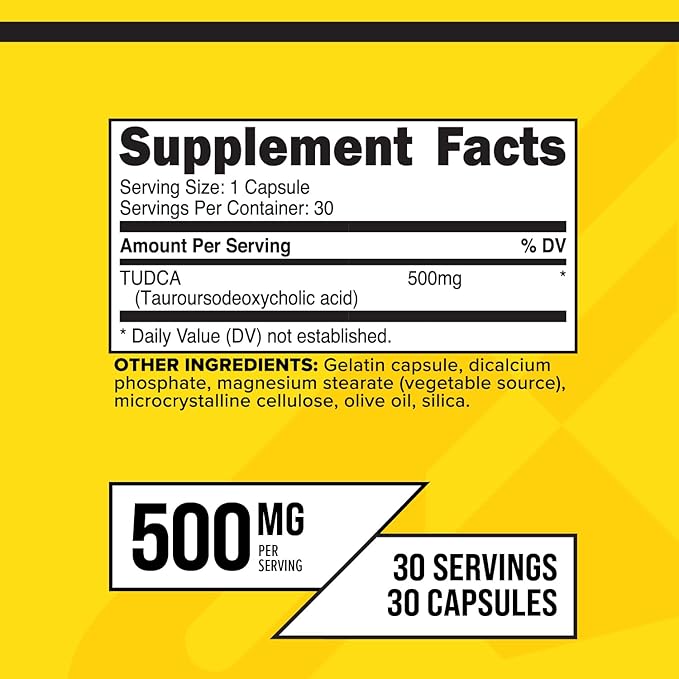 Primaforce TUDCA (Tauroursodeoxycholic Acid) 30 Servings 500mg Tudca Per Serving | Premium Quality Bile Salts - Gluten Free Non-GMO Supplement