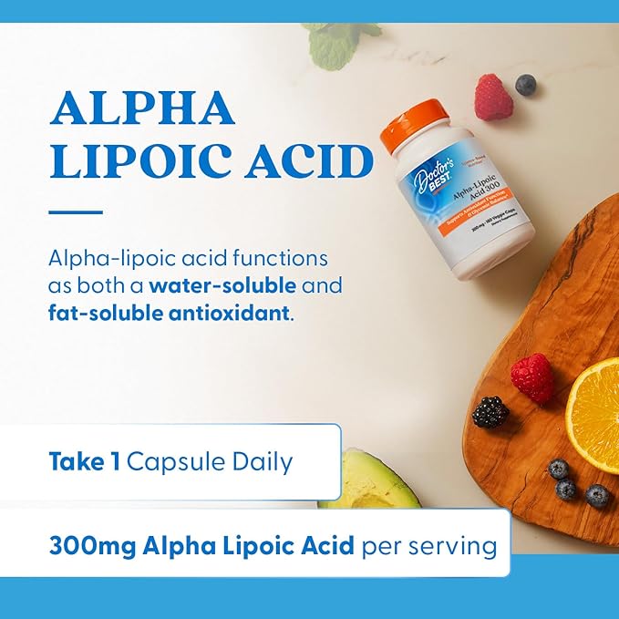 Doctor's Best Alpha Lipoic Acid Supplement 300mg - Alpha-Lipoic Acid Caps for Men &amp Women ALA Antioxidant Support for Nerve Health Aids in Cellular Function Non GMO Gluten Free - 180 Veg Capsu