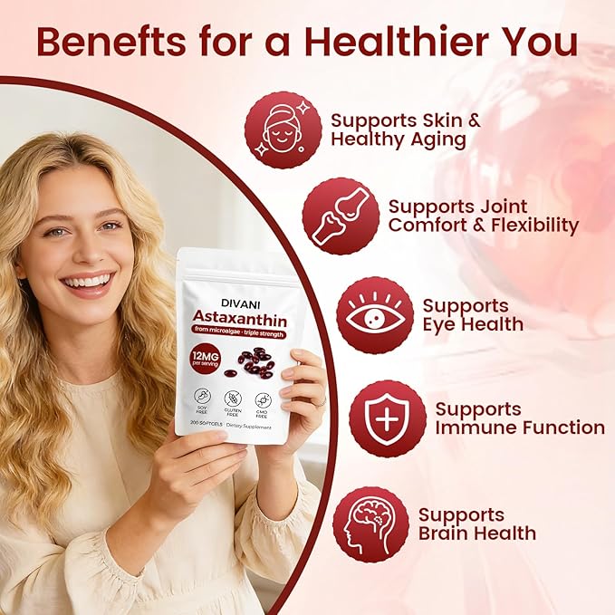 Divani Astaxanthin Natural Astaxanthin Non-GMO Gluten-Free Soy Free Daily Eye Skin Support (1)
