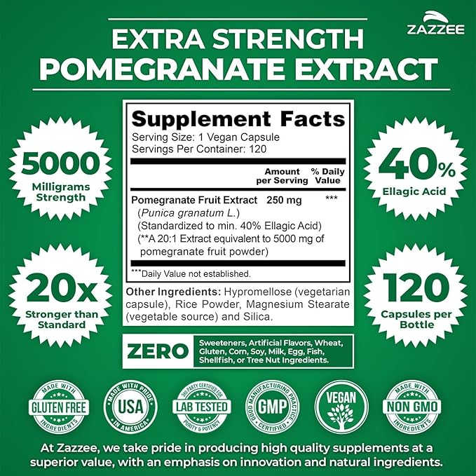 Zazzee Polyphenol Anti Aging Bundle | Antioxidant Rich 10:1 Blueberry Extract and Super Concentrated Pomegranate Extract Capsules | Non-GMO Vegan &amp ISO Lab Tested (120 Servings Each)