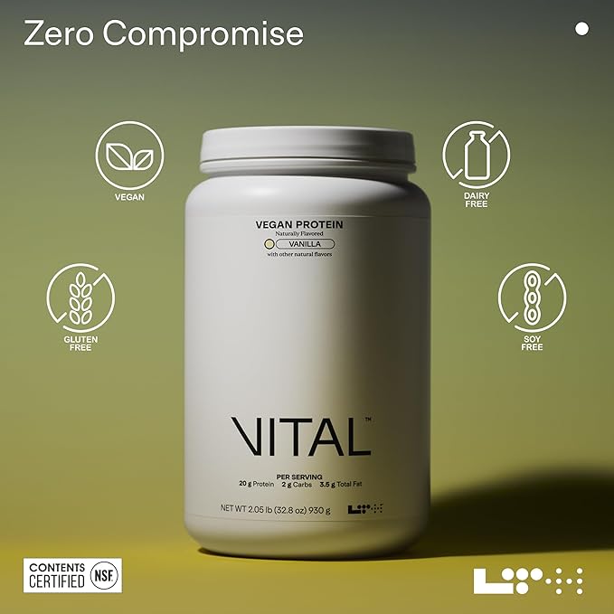 LTH Vital Vegan Protein - Trusted by Life Time Members - Plant-Based Protein Powder Made from Pea Protein - Supports a Healthy Immune System - Dairy Free &amp Soy Free - Vanilla 30 Servings