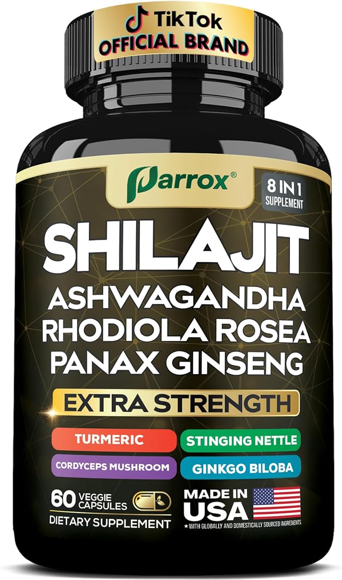 Shilajit Supplement Panax Ginseng Ashwagandha Rhodiola Rosea Cordyceps Mushroom Stinging Nettle Turmeric Gingko Biloba – Pure Shilajit All in One Supplements for Men and Women (60 Caps)