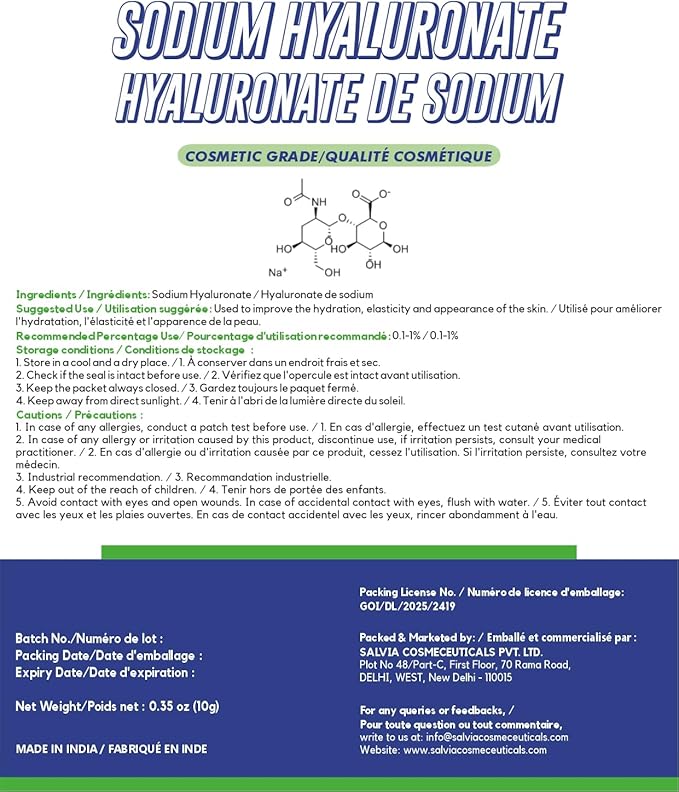 Sodium Hyaluronate Powder – Cosmetic Grade – 10 g / 0.35 oz - Hyaluronic Acid Powder for Skincare &amp DIY Cosmetic Formulations