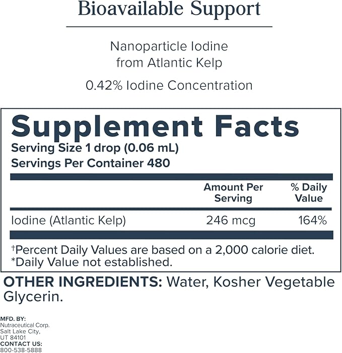 Heritage Store Nascent Colloidal Iodine Drops 246mcg Liquid Supplement with Nascent Iodine from Atlantic Kelp Bioavailable Vegan Approx. 480 Servings 1oz