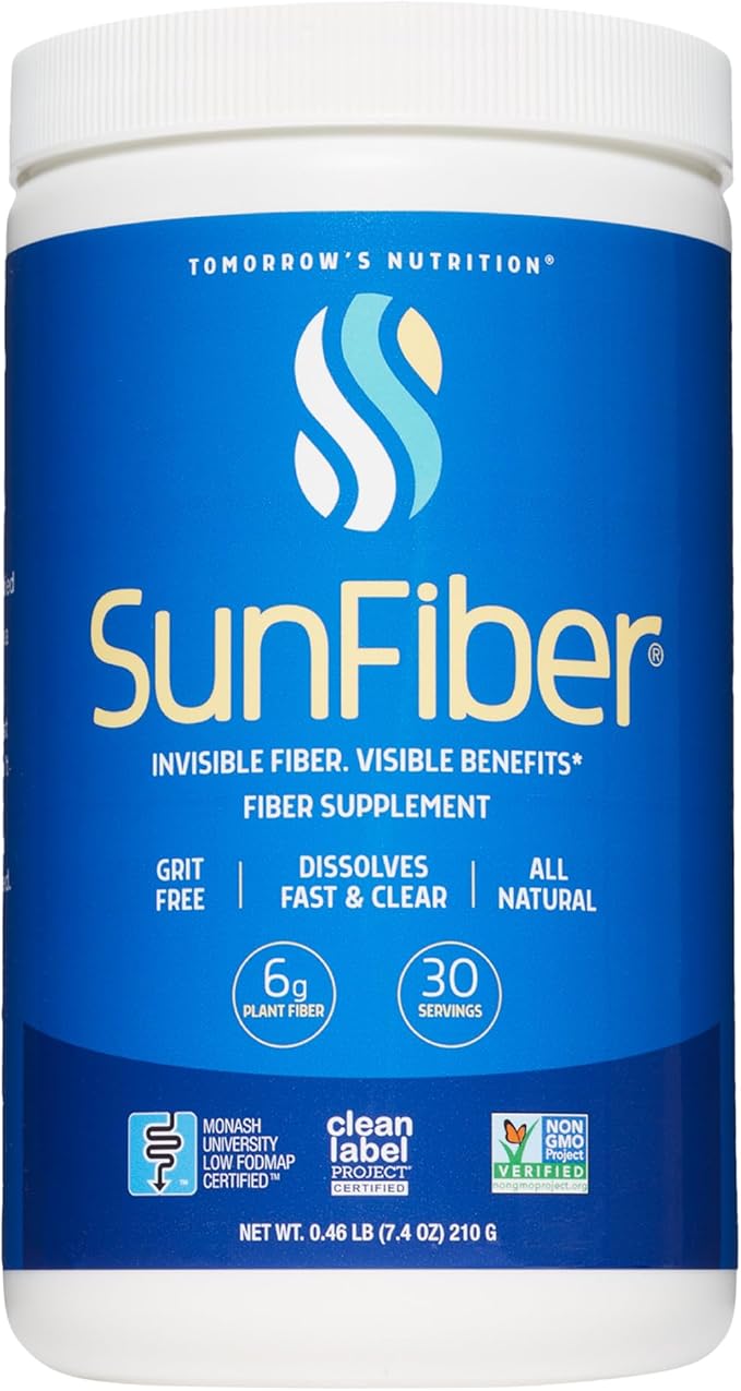 Tomorrow's Nutrition Sunfiber Prebiotic Fiber Supplement for Digestive Health Low FODMAP Gluten-Free Unflavored 30 Servings