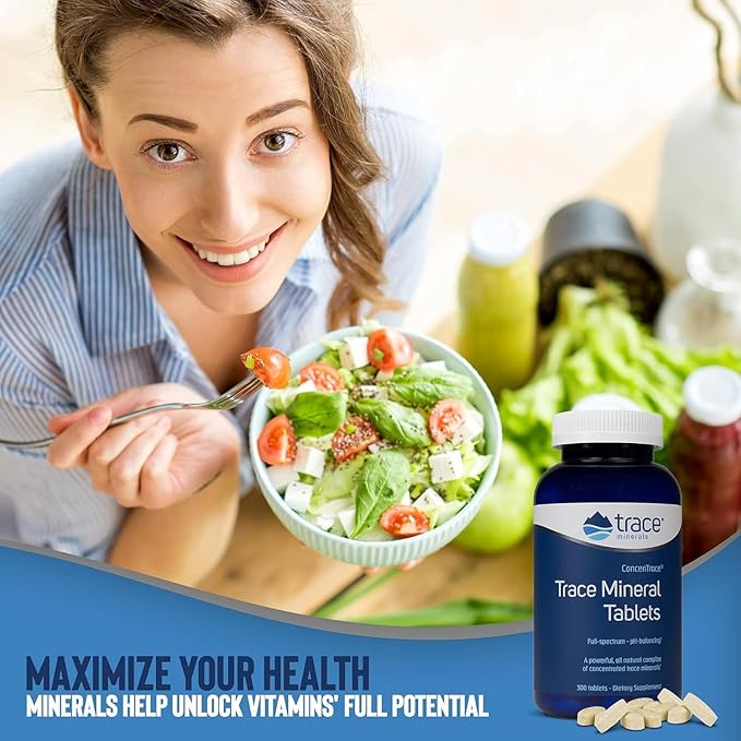 Trace Minerals ConcenTrace Trace Minerals Tablets - Daily Supplement for Overall Wellness - Natural Energy Bone Strength Healthy Connective Tissue &amp Immune System Support - 300 Count (100 Servin