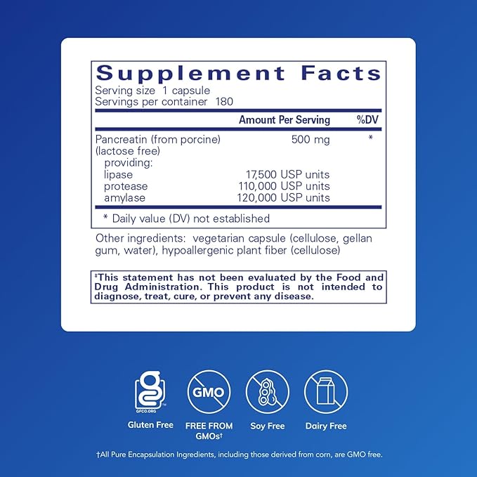 Pure Encapsulations Pancreatic Enzyme Formula - Digestive Enzymes for Digestion - Strengthens Gut Health* - Targeted Delivery Capsules - Gluten Free &amp Non-GMO - 180 Capsules
