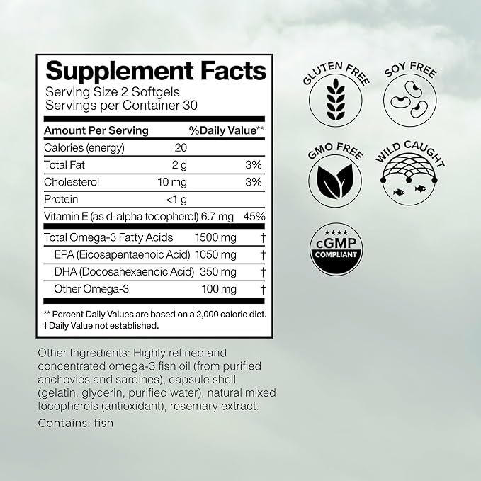 Omax3 Ultra - Pure Omega 3 Fish Oil Pills 1500 MG EPA DHA - Omega3 Fatty Acid Supplements Muscle &amp Joint- Gluten Free Wild Caught Non GMO 30-Day Supply Blister Packed (1 Box)
