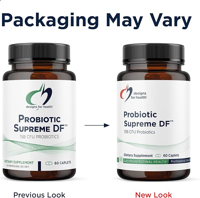 Designs for Health Probiotic Supreme DF - 15 Billion CFU Dairy-Free Probiotic with Acidophilus + Bifidobacterium Longum GI + Immune Support Supplement or Adults Men + Women (60 Caplets)
