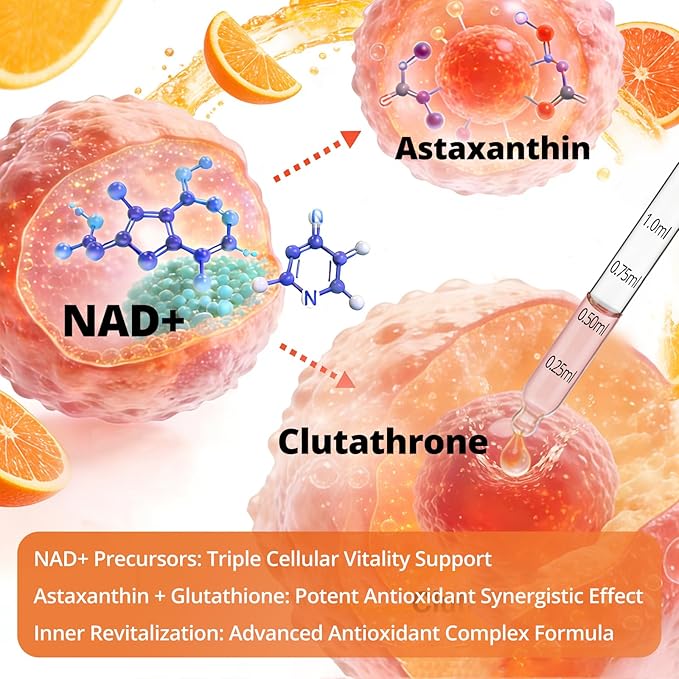Advanced NAD+ Liquid Supplement - High Absorption Drops for Cellular Energy &amp Vitality Support - Supports Cognitive Health Focus &amp Natural Healthy Aging - Vegan Non-GMO 2 Fl Oz GMP Certifi
