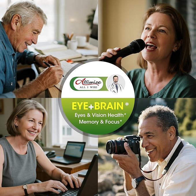 Eye + Brain Supplements for Memory and Focus Lutein 40mg Zeaxanthin Astaxanthin Bilberry Lion’s Mane Bacopa Monnieri Ginkgo Biloba 14 in 1 Eye Vitamins for Adults &amp Seniors 120 Capsules