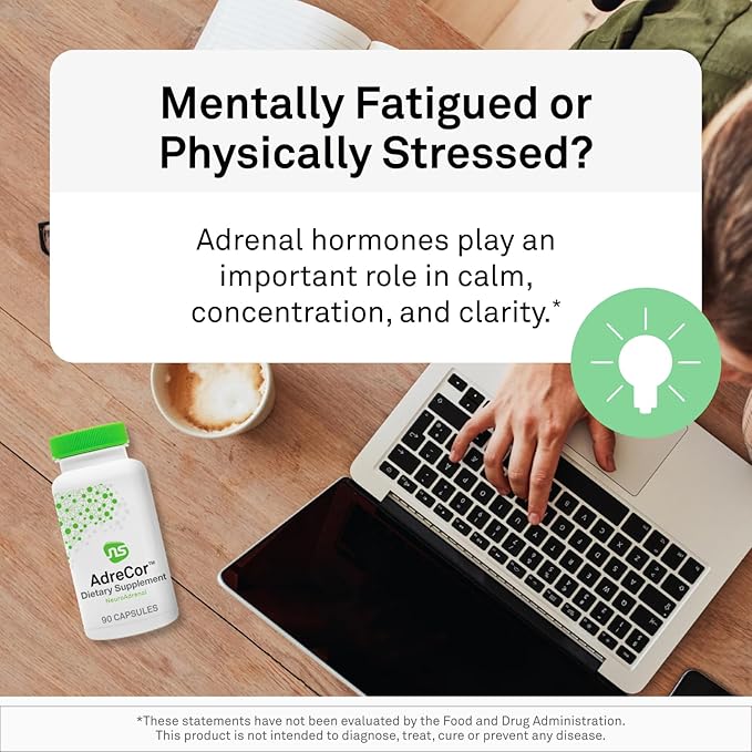 Neuroscience AdreCor - Adrenal Support Supplements with Rhodiola L-Tyrosine B Vitamins &amp Magnesium - Cortisol Detox for Women &amp Men for Stress Fatigue and Energy Support (90 ct)