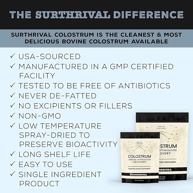 Surthrival: Colostrum Powder (6.5oz) Immune Optimization &amp Recovery Powdered Dietary Supplement Gut Health Immune Support Keto Friendly