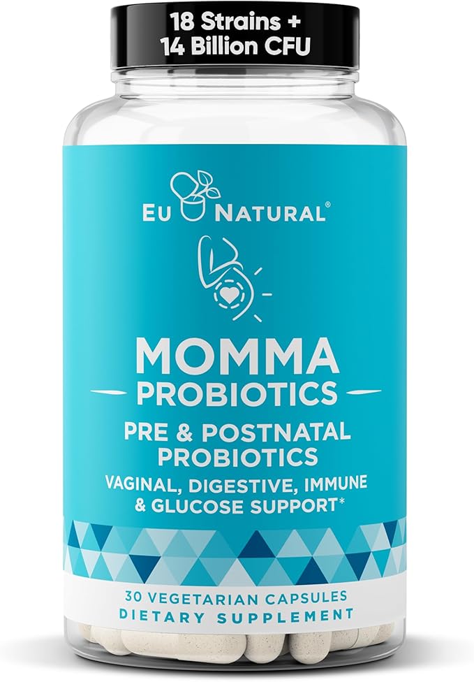 Momma Prenatal Probiotics Mom &amp Baby - Gut and Digestive Postpartum Nursing Morning Sickness Pregnancy Relief - 18 Clinically Proven Strains 14 Billion CFU Prebiotic - 30 Mini Vegan Capsules