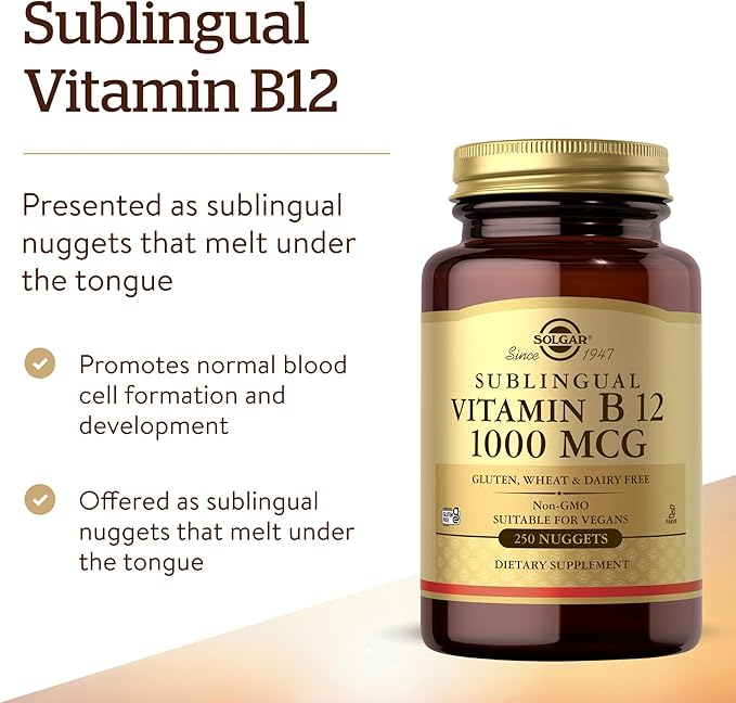 Solgar Vitamin B12 1000 mcg 250 Nuggets - Supports Production of Energy Red Blood Cells - Healthy Nervous System - Promotes Cardiovascular Health - Vitamin B - Non-GMO Gluten Free - 250 Servings