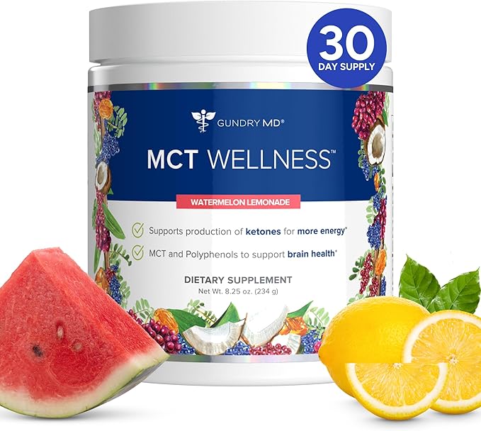 Gundry MD MCT Wellness Powder to Support Energy Ketone Production and Brain Health Keto Friendly Sugar Free (30 Day Supply Watermelon Lemonade)