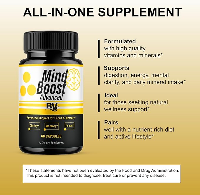 BLUE VIBE Mind Boost Premium Health &amp Wellness Nootropic Supplement MindBoost Advanced All Natural Health Management &amp Overall Wellness Support Supplement Formula Pills (3 Pack - 180 Capsules