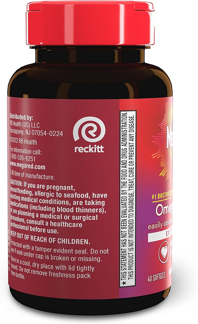 MegaRed Omega-3 Krill Oil 500mg Extra Strength softgels (40 Count in a Box) - Krill Oil No Fishy Aftertaste