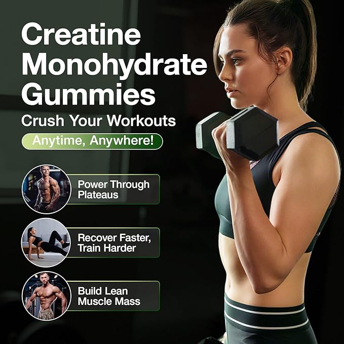 Creatine Gummies for Men &amp Women - Creatine Monohydrate Gummies 5g Low Sugar Creatine Supplement for Muscle Builder Energy Boost &amp Pre-Workout Supplement Green Apple Flavor 160 Gummies (2