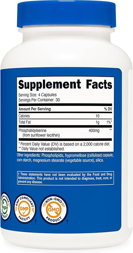 Nutricost Phosphatidylserine 400mg 120 Capsules - Soy Free 30 Servings Vegetarian Friendly Non-GMO Gluten Free