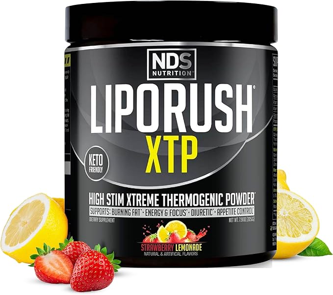 LIPORUSH NDS Nutrition XTP Thermogenic Fat Burner with L-Carnitine - Energy Focus and Appetite Control - Extreme Thermogenic Fat Burning Powder Weight Loss - Strawberry Lemonade (45 Servings)