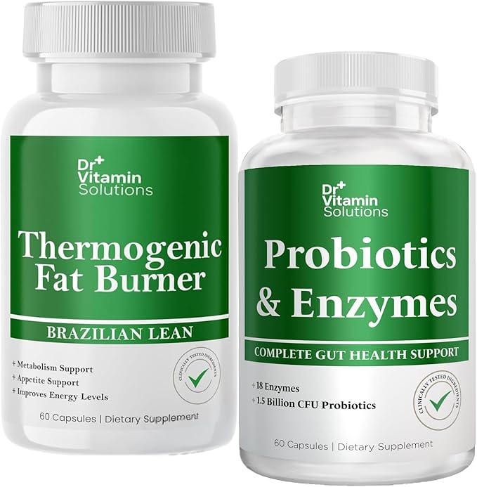 DR VITAMIN SOLUTIONS Thermogenic Fat Burner &amp Probiotics Digestive Enzymes with Prebiotics for Digestive Health &amp Bloating Relief for Women &amp Men - Bundle 90 Caps