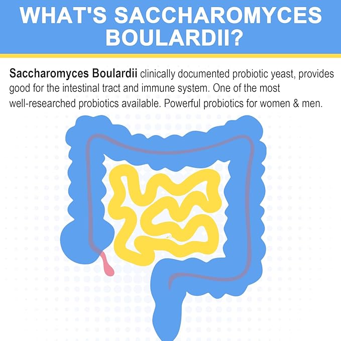 Saccharomyces Boulardii Probiotics 200 Billion CFUs Clinically-Studied Probiotic for Women &amp Men Yeast for Intestinal Gut Immune &amp Digestive Health Acid Resistant &amp Shelf-Stable 60 Da