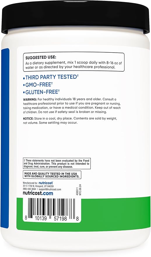 Nutricost BCAA + Hydration Powder (Green Apple) 30 Servings - Branched Chain Amino Acids with Hydration Complex - Gluten-Free Non-GMO