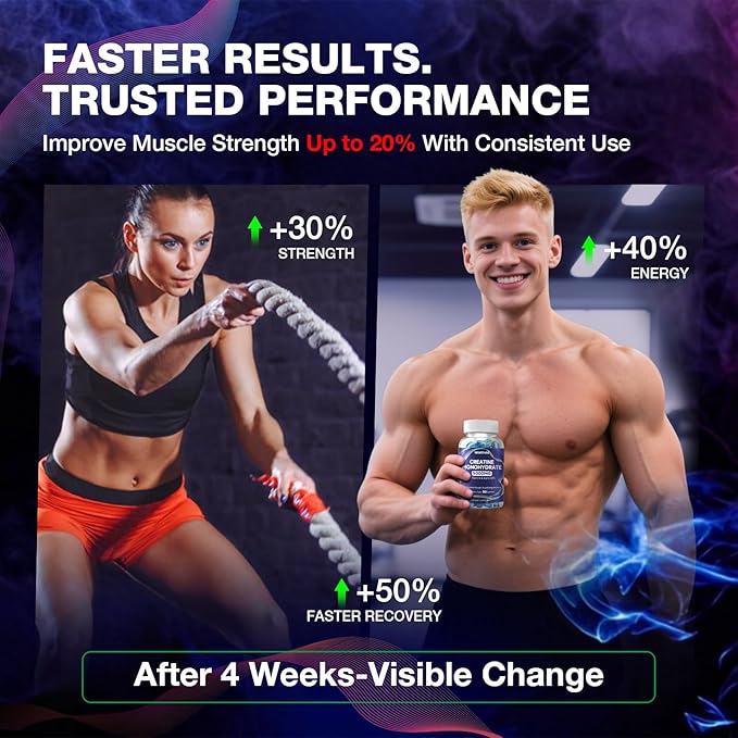 2-Pack Creatine Gummies for Women＆Men - 5g Creatine Monohydrate Gummies With L-Taurine &amp Alpha Gpc for Boost Focus Endurance Strength and Muscle Growth - Vegan Non-GMO (Blueberry 160 ct)