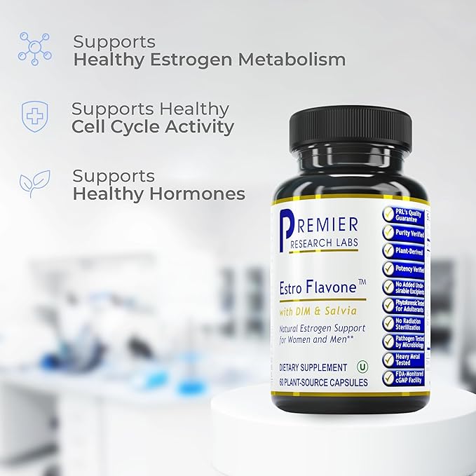 Premier Research Labs Estro Flavone - DIM Supplement DIM Complex DIM for Men &amp Women Diindolylmethane Estrogen Support Hormone Balance Support - 60 Vegetarian Capsules