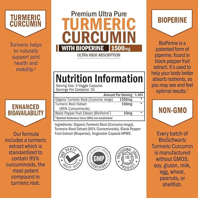 Turmeric Curcumin with Black Pepper Extract 1500mg Complex (1 Month Supply) Plus Advanced Strength Pre and Probiotics Supplement with Digestive Enzymes (1 Month Supply)