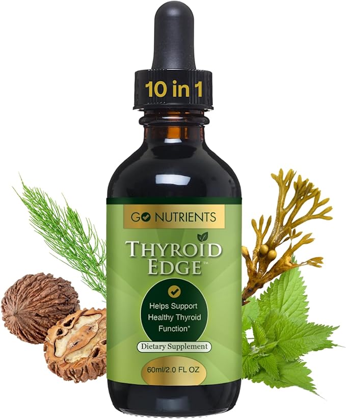 Go Nutrients Thyroid Edge – Thyroid Support for Women &amp Men - Natural Herbal Blend Supplement Rich in Iodine for Energy &amp Enhanced Wellness - High Absorbing Liquid Drops 2oz Bottle