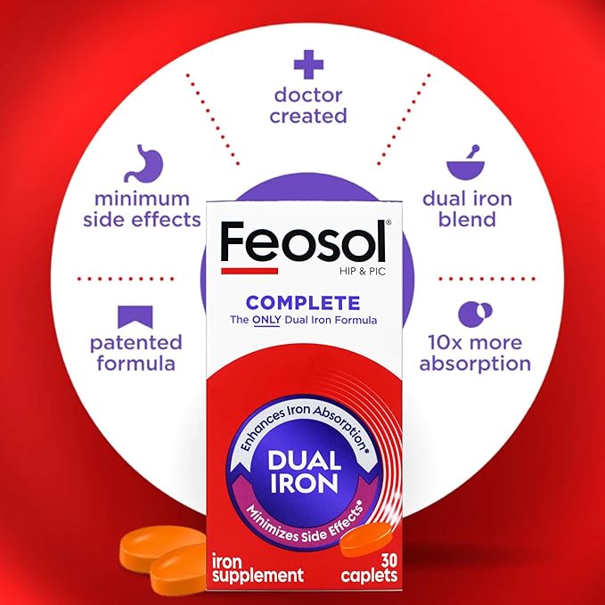Feosol Bifera Hip &amp PIC Iron Supplement Complete - 30 Caplets Pack of 3