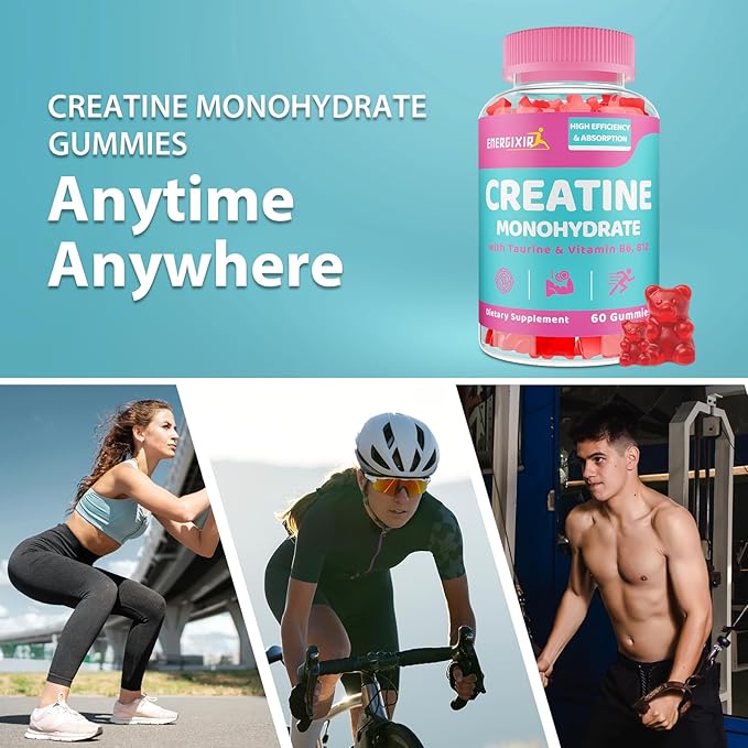 Creatine for Women Creatine Monohydrate Gummies - No Bloating - Pre and Post Workout Chewables Supplement with Taurine &amp B6 - for Recovery Strength Energy &amp Booty Performance 60 Counts