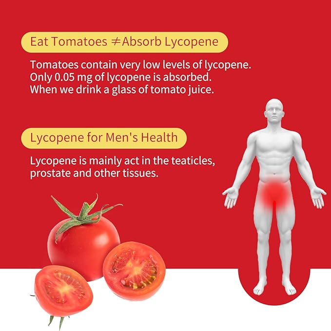 Lycopene Supplement for Men 100mg Lycopene Capsule with 200mg Reishi Mushroom for Overall Health 2 Month Supply Non-GMO &amp Gluten Free Vegan 60 Rapid Release Capsules