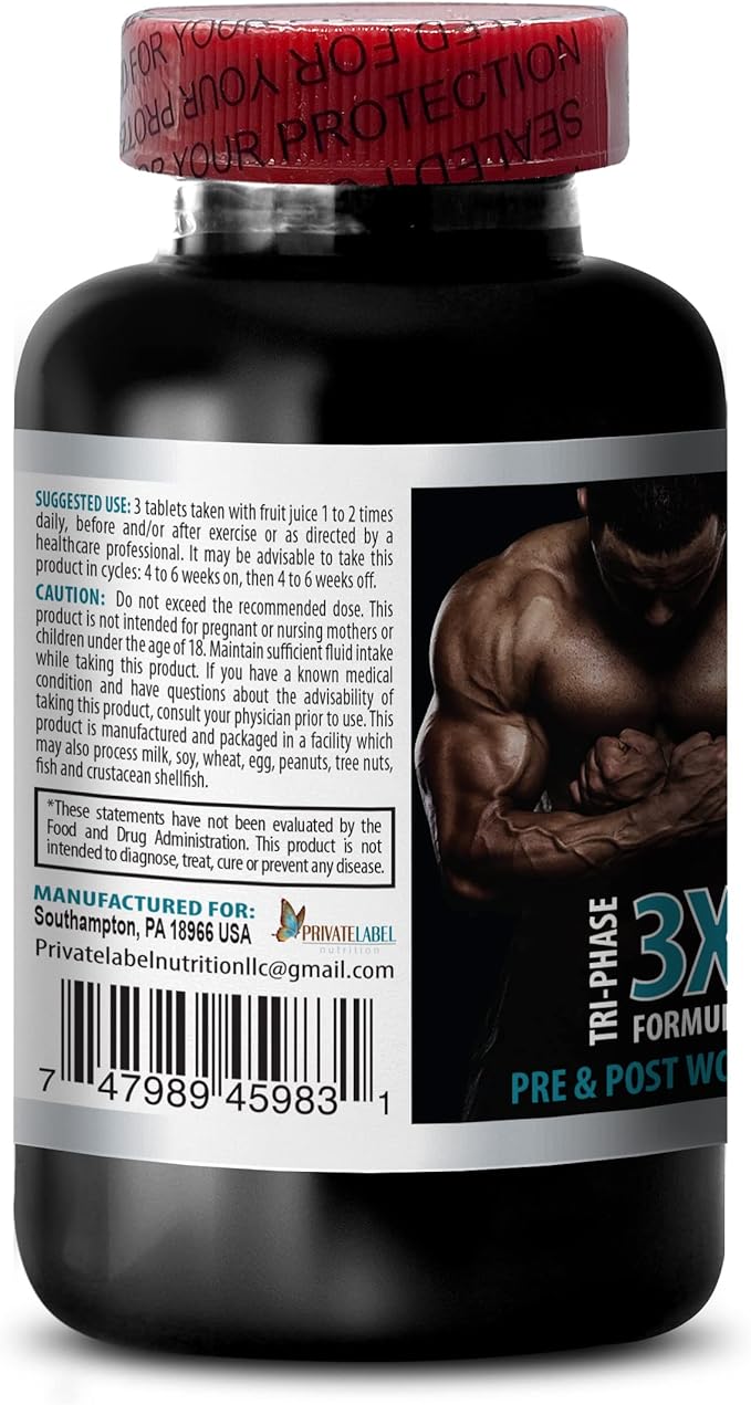 PRIVATE LABEL Muscle Alive - CREATINE TRI-Phase - 3X Formula - PRE &amp Post Workout - creatine in Powder - 2 Bottles (180 Tablets)