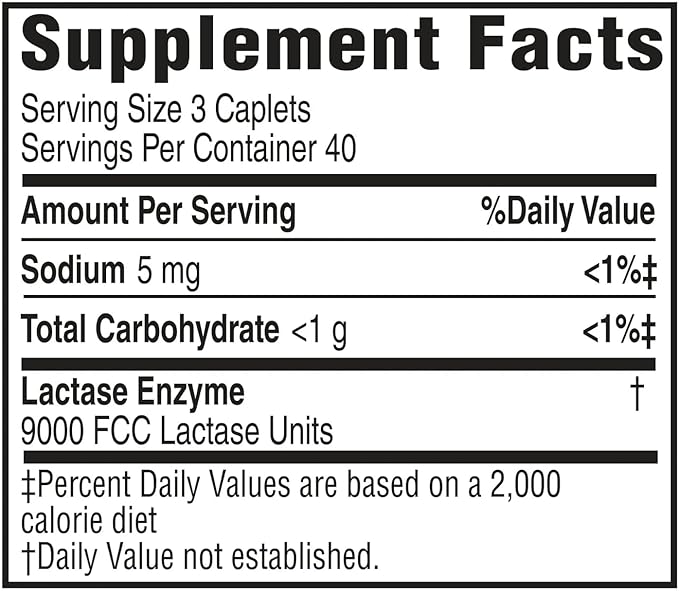 Dairy Relief Caplets Original 120 Count – Lactase Enzyme Supplement for Dairy Digestion Support (Pack of 1)