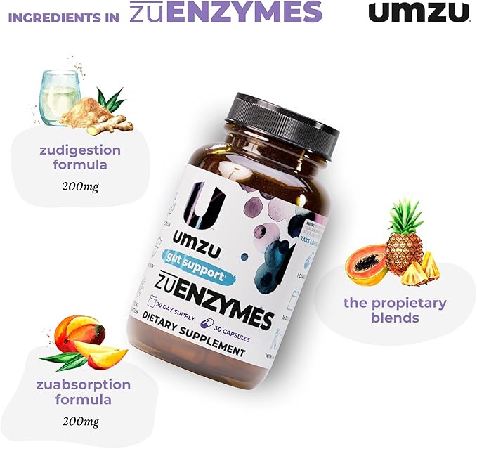 UMZU zuEnzymes Digestive Support Supplement (30 Day Supply) – 21 Enzyme Blend with Lipase Protease &amp Amylase – Digestive Enzymes for Gut Health &amp Probiotic Daily Digestive Wellness Support Fo
