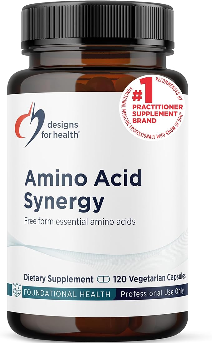 Designs for Health Amino Acid Synergy - Vegetarian Essential Amino Acids Supplement with BCAAs Alpha-Ketoglutarate Methionine + B6 (P-5-P) - Support for Athletes + Muscles (120 Capsules)