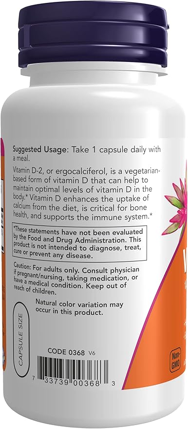 NOW Foods Vitamin D-2 1000 IU High Potency - 120 Vegcaps Pack of 3