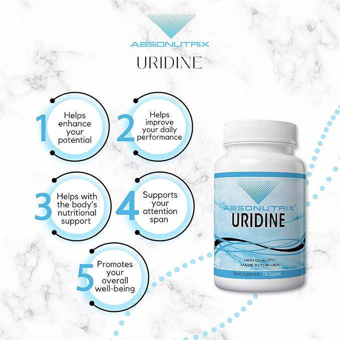 Absonutrix Uridine Monophosphate (Choline Enhancer) 500mg per Capsule - 120 Vegetable Capsules Memory Made in USA