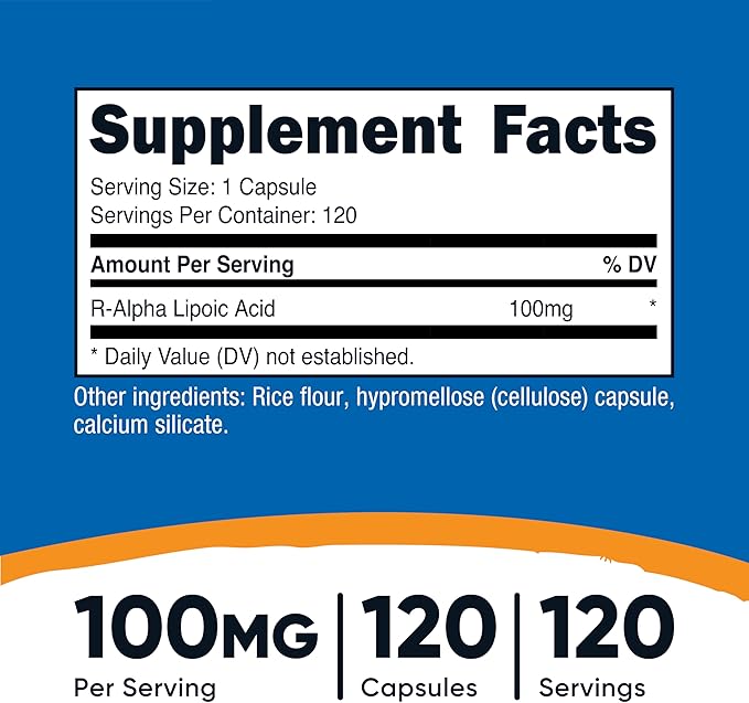 Nutricost R-Alpha Lipoic Acid 100mg 120 Capsules - Veggie Capsules Non-GMO Gluten Free